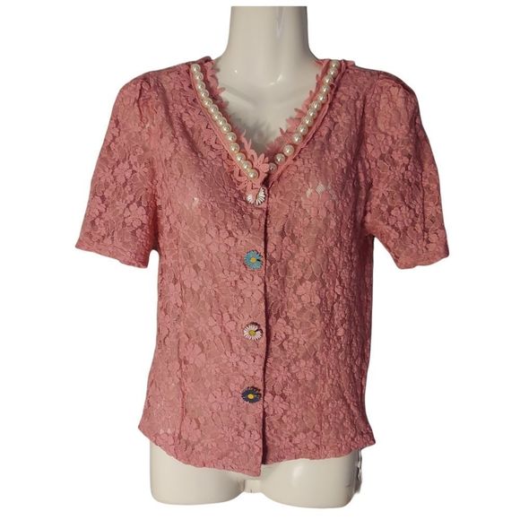 Short-Sleeve Lace Blouse - Picture 2 of 8